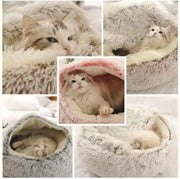 Soft Plush round Cat Bed Pet Mattress Warm Comfortable Basket Cat Dog 2 in 1 Sleeping Bag Nest for Small Dogs