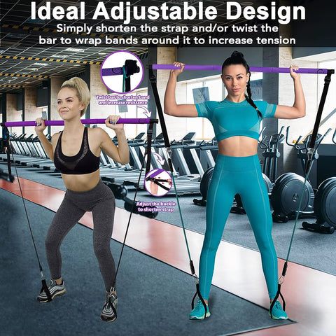 Portable Pilates Bar Kit with Resistance Bands for Exercise Resistance Bands Home Gym Equipment Supports Full Body Workouts