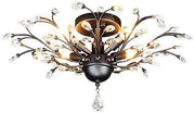 -Light Vintage Crystal Branch Close to Ceiling Light Fixture Black Chandelier Flush Mount with 4 Light 160W 24.5" Dia;