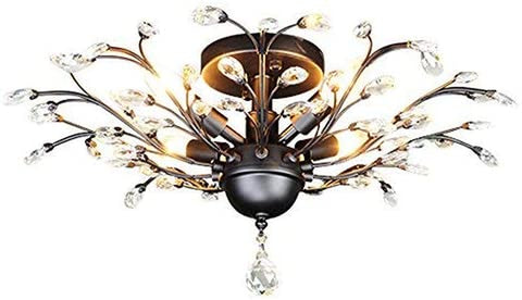 -Light Vintage Crystal Branch Close to Ceiling Light Fixture Black Chandelier Flush Mount with 4 Light 160W 24.5" Dia;