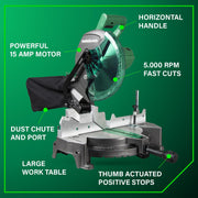 10-Inch Compound Miter Saw, 15-Amp Power Saw with Large 10-Inch Table, Precision Miter Angles, Single Bevel 0-45°, 24T TCT Blade, Positive Stops, Lightweight Design, C10FCGS