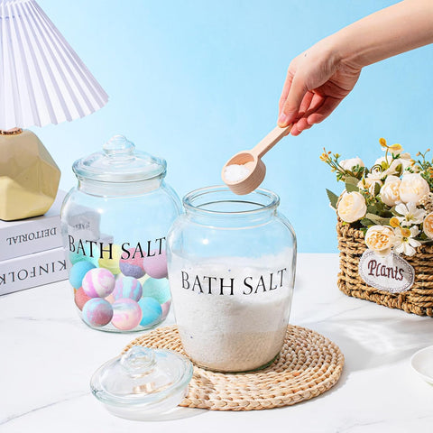 2 Sets 74 Oz Bath Salt Container with Airtight Lid and Scoop Big Glass Bath Salt Jar with Wooden Scoop for Bath Salt Flour Salt Candy Tea (Printed)