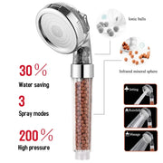 New 3 Functions High Pressure SPA Shower Head Water Saving Handheld Rainfall Bathroom Accessories Anion Filter Shower