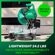 10-Inch Compound Miter Saw, 15-Amp Power Saw with Large 10-Inch Table, Precision Miter Angles, Single Bevel 0-45°, 24T TCT Blade, Positive Stops, Lightweight Design, C10FCGS