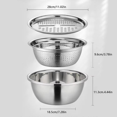 3 in 1 Vegetable Slicer Cutter Drain Basket Stainless Steel Vegetable Julienne Grater Salad Maker Bowl Kitchen Accessories