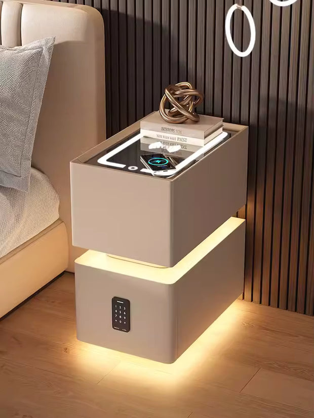 Creative Intelligent Bedside Table with Wireless Charging Modern Style Storage Cabinet Bedroom Nightstand with Sensor Light 25Cm