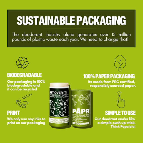 PAPR - Nature Powered, Clinically Proven, All Natural Deodorant in Zero Waste Paper Packaging (Coastal Forest)