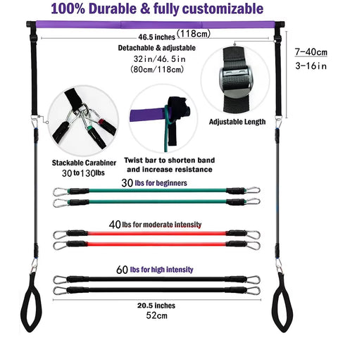 Portable Pilates Bar Kit with Resistance Bands for Exercise Resistance Bands Home Gym Equipment Supports Full Body Workouts