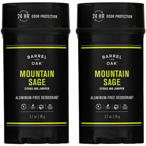 Barrel and Oak - Aluminum-Free Deodorant, Deodorant for Men, Essential Oil-Based Scent, 24-Hour Odor Protection, Cedar & Patchouli Blend, Gentle on Sensitive Skin (Mountain Sage, 2.7 Oz, 2-Pack)