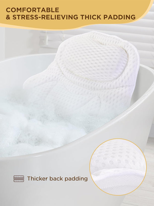 Bath Pillow Luxury Bathtub Pillow, Bath Pillows for Tub Neck and Back Support, Bath Tub Pillow Headrest with Soft 4D Air Mesh Fabric & Non-Slip Suction Cups, Fits All Bathtub Relaxing Bath Accessories