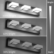 3 Light Dimmable Bathroom Vanity Light LED Modern Matte Black Vanity Wall Light Acrylic Stainless Steel Bathroom Vanity Lighting Fixtures