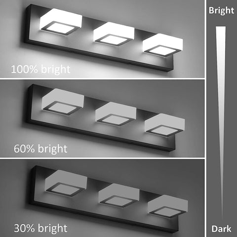 3 Light Dimmable Bathroom Vanity Light LED Modern Matte Black Vanity Wall Light Acrylic Stainless Steel Bathroom Vanity Lighting Fixtures