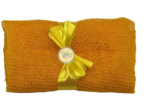 Net Bath Sponge, Customized N1 Weave, Long, Skin Exfoliation, African, Ghana, Porous, Stretches Horizontally to Approximately 49" (Yellow)