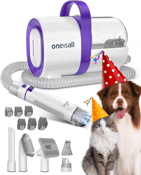 Oneisall Dog Hair Vacuum & Dog Grooming Kit, Pet Grooming Vacuum with Pet Clipper Nail Grinder, 1.5L Dust Cup Dog Brush Vacuum