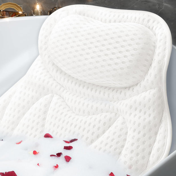 Bath Pillow Luxury Bathtub Pillow, Bath Pillows for Tub Neck and Back Support, Bath Tub Pillow Headrest with Soft 4D Air Mesh Fabric & Non-Slip Suction Cups, Fits All Bathtub Relaxing Bath Accessories