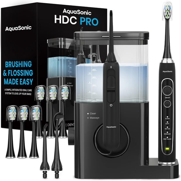 Home Dental Center PRO – Brushing & Flossing Made Easy – Brush & Floss – Power Toothbrush & Water Flosser – Whiter Teeth & Healthier Gums – Black Series Pro+Oral Irrigator