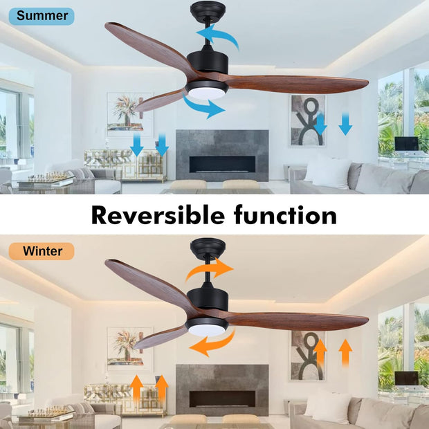 60 Inch Indoor Outdoor Ceiling Fans with Lights Remote Control, Quiet DC Motor High CFM Large Walnut Wood Ceiling Fan, 3 Blade Smart Ceiling Fan for Living Room & outside Patio