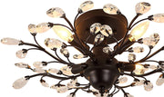 -Light Vintage Crystal Branch Close to Ceiling Light Fixture Black Chandelier Flush Mount with 4 Light 160W 24.5" Dia;