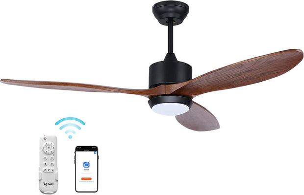 60 Inch Indoor Outdoor Ceiling Fans with Lights Remote Control, Quiet DC Motor High CFM Large Walnut Wood Ceiling Fan, 3 Blade Smart Ceiling Fan for Living Room & outside Patio