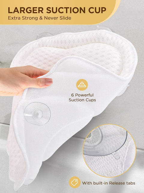 Bath Pillow Luxury Bathtub Pillow, Bath Pillows for Tub Neck and Back Support, Bath Tub Pillow Headrest with Soft 4D Air Mesh Fabric & Non-Slip Suction Cups, Fits All Bathtub Relaxing Bath Accessories