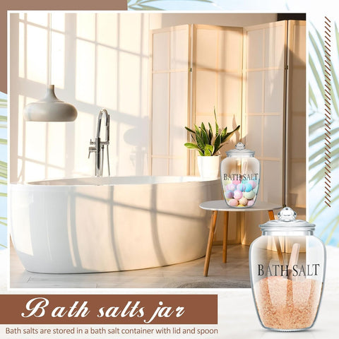 2 Sets 74 Oz Bath Salt Container with Airtight Lid and Scoop Big Glass Bath Salt Jar with Wooden Scoop for Bath Salt Flour Salt Candy Tea (Printed)