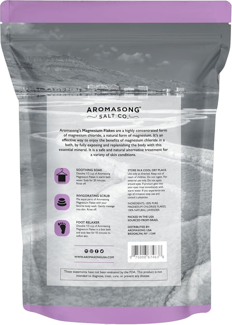 RAW Magnesium Bath Flakes with 100% Natural Lavender, 14 Oz. Muscle Relaxing Organic Salts Mg Chloride, Mineral Soak Salt.