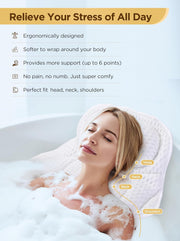 Bath Pillow Luxury Bathtub Pillow, Bath Pillows for Tub Neck and Back Support, Bath Tub Pillow Headrest with Soft 4D Air Mesh Fabric & Non-Slip Suction Cups, Fits All Bathtub Relaxing Bath Accessories