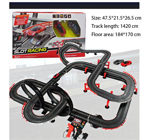 Electric Track Racing Set – RC Cars & Train for Kids!