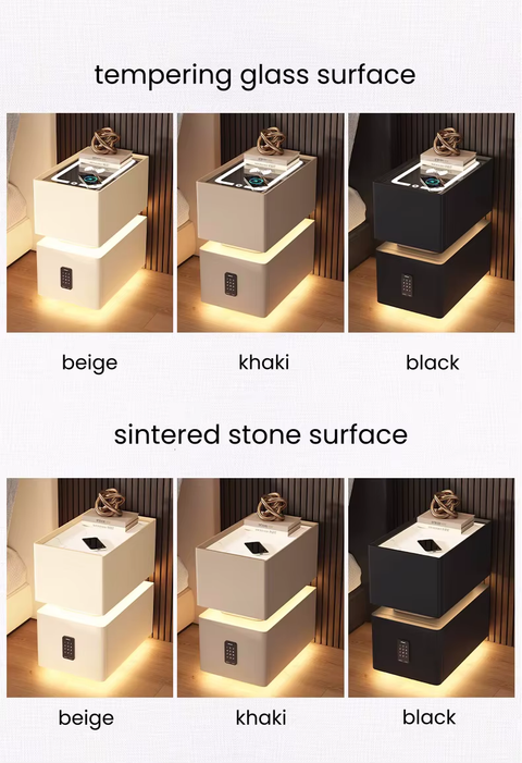 Smart Bedside Table – Wireless Charging, Storage & LED Light